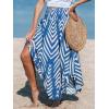 CUPSHE Women’s Summer Maxi Skirt Abstract Irregular Hem Strapless Dress High Waist Smocked Coverup Casual Midi Skirt(Blue)