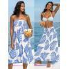 CUPSHE Women’s Summer Maxi Skirt Abstract Irregular Hem Strapless Dress High Waist Smocked Coverup Casual Midi Skirt(Blue-regular Hem)