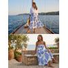 CUPSHE Women’s Summer Maxi Skirt Abstract Irregular Hem Strapless Dress High Waist Smocked Coverup Casual Midi Skirt(Blue-regular Hem)
