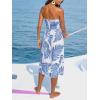 CUPSHE Women’s Summer Maxi Skirt Abstract Irregular Hem Strapless Dress High Waist Smocked Coverup Casual Midi Skirt(Blue-regular Hem)