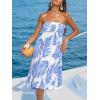 CUPSHE Women’s Summer Maxi Skirt Abstract Irregular Hem Strapless Dress High Waist Smocked Coverup Casual Midi Skirt(Blue-regular Hem)