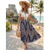 CUPSHE Women’s Summer Maxi Skirt Abstract Irregular Hem Strapless Dress High Waist Smocked Coverup Casual Midi Skirt(Navy)