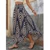 CUPSHE Women’s Summer Maxi Skirt Abstract Irregular Hem Strapless Dress High Waist Smocked Coverup Casual Midi Skirt(Navy)