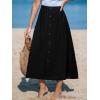 CUPSHE Womens Summer Skirt Elastic High Waisted A-Line Midi Skirt Button Front Flowy Long Skirts Casual Dressy(Black)