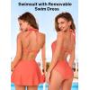 CUPSHE Women’s Tummy Control One Piece Swimsuit with Detachable Skirt Sexy Cutout Back Hook Bathing Suit Monokini(Coral)
