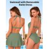 CUPSHE Women’s Tummy Control One Piece Swimsuit with Detachable Skirt Sexy Cutout Back Hook Bathing Suit Monokini(Eucalyptus Green)