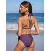 CUPSHE Women’s Two Piece Bikini Sets V Neck Bathing Suits Textured Halter Side Shirred Back Hook Adjustable Straps(Purple)