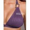 CUPSHE Women’s Two Piece Bikini Sets V Neck Bathing Suits Textured Halter Side Shirred Back Hook Adjustable Straps(Purple)