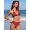 CUPSHE Women’s Two Piece Bikini Sets V Neck Bathing Suits Textured Halter Side Shirred Back Hook Adjustable Straps(Ruby Red)