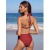 CUPSHE Women’s Two Piece Bikini Sets V Neck Bathing Suits Textured Halter Side Shirred Back Hook Adjustable Straps(Ruby Red)