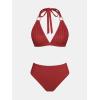 CUPSHE Women’s Two Piece Bikini Sets V Neck Bathing Suits Textured Halter Side Shirred Back Hook Adjustable Straps(Ruby Red)