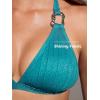 CUPSHE Women’s Two Piece Bikini Sets V Neck Bathing Suits Textured Halter Side Shirred Back Hook Adjustable Straps(Teal Blue)