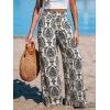 CUPSHE Women‘s Wide Leg Palazzo Pants Elastic High Waisted Summer Boho Tropical Beach Flowy Trousers(Black Navy)