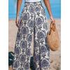 CUPSHE Women‘s Wide Leg Palazzo Pants Elastic High Waisted Summer Boho Tropical Beach Flowy Trousers(Blue)