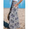 CUPSHE Women‘s Wide Leg Palazzo Pants Elastic High Waisted Summer Boho Tropical Beach Flowy Trousers(Blue)