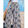 CUPSHE Women‘s Wide Leg Palazzo Pants Elastic High Waisted Summer Boho Tropical Beach Flowy Trousers(Blue)