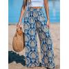 CUPSHE Women‘s Wide Leg Palazzo Pants Elastic High Waisted Summer Boho Tropical Beach Flowy Trousers(Blue Print)