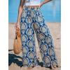 CUPSHE Women‘s Wide Leg Palazzo Pants Elastic High Waisted Summer Boho Tropical Beach Flowy Trousers(Blue Print)