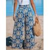 CUPSHE Women‘s Wide Leg Palazzo Pants Elastic High Waisted Summer Boho Tropical Beach Flowy Trousers(Blue Print)