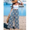 CUPSHE Women‘s Wide Leg Palazzo Pants Elastic High Waisted Summer Boho Tropical Beach Flowy Trousers(Blue Print)