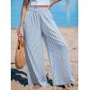 CUPSHE Women‘s Wide Leg Palazzo Pants Elastic High Waisted Summer Boho Tropical Beach Flowy Trousers(Checkered Blue)