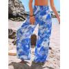 CUPSHE Women‘s Wide Leg Palazzo Pants Elastic High Waisted Summer Boho Tropical Beach Flowy Trousers(Ocean Blue)