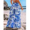 CUPSHE Women‘s Wide Leg Palazzo Pants Elastic High Waisted Summer Boho Tropical Beach Flowy Trousers(Ocean Blue)