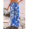 CUPSHE Women‘s Wide Leg Palazzo Pants Elastic High Waisted Summer Boho Tropical Beach Flowy Trousers(Ocean Blue)