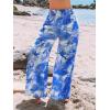 CUPSHE Women‘s Wide Leg Palazzo Pants Elastic High Waisted Summer Boho Tropical Beach Flowy Trousers(Ocean Blue)