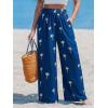CUPSHE Women’s Wide Leg Pants, Summer Casual High Waist Vacation Palazzo Beach Pants with Pocket(Blue)