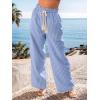 CUPSHE Women’s Wide Leg Stripe Pants, Spring Summer High Waist Smocked Palazzo Casual Beach Pants with Pockets(Blue)