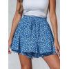 Women’s Mini Skirts Boho Floral High Waist Ruffle Tiered Chiffon Flowy A-Line Beach Casual Cute Short Skirt(Blue)