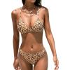 CUPSHE Bikini Set for Women Two Piece Swimsuits V Neck Low Rise Crisscross Back Self Tie Spaghetti Straps(Tan/Leopard)