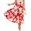CUPSHE Maxi Skirts for Women 2026 Summer Floral Casual Pleated High Waisted Flowy Long Skirt Beach Vacation Cruise(Red)