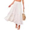 CUPSHE Maxi Skirts for Women 2026 Summer Floral Casual Pleated High Waisted Flowy Long Skirt Beach Vacation Cruise(White)