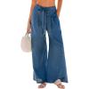 CUPSHE Palazzo Pants for Women with Pockets Casual Smocked Waist Wide Leg Pants Summer Loose Beach Vacation Pant(Blue)