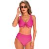 CUPSHE Two Piece Swimsuit for Women High Waisted V Neck 2026 Bikini Sets Knot Bunny Tie Bathing Suits for Beach(Dark Pink)
