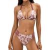 CUPSHE Two Piece Swimsuit for Women V Neck Halter Self Tie Low Rise Triangle O Ring Bathing Suits for Beach(Dusty Plum/Floral)