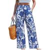 CUPSHE Women Wide Leg Beach Pants Tropical Floral Plus Size Pants with Pockets Vacation Casual Dressy(Blue-flower)