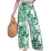 CUPSHE Women Wide Leg Beach Pants Tropical Floral Plus Size Pants with Pockets Vacation Casual Dressy(Green-2)