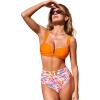 CUPSHE Women’s Bikini Set High Waisted Tummy Control Two Piece Swimsuit V Wire Bathing Suit Back Hook Ruched(Bright Orange/Floral)