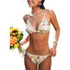 CUPSHE Women’s Bikini Set Sexy Two Piece Swimsuit V Neck Back Self Tie Bathing Suit Low Rise High Leg Cut Cheeky(White/Floral)