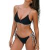 CUPSHE Women’s Bikini Set Sexy Two Piece Swimsuit V Neck Bathing Suit Back Self Tie Adjustable Straps(Black/Leopard)