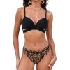 CUPSHE Women’s Bikini Set Sweetheart V Neck Two Piece Bathing Suits Wrap Front Cutouts Hook Swimwear Molded Cup(Black/Leopard)