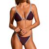 CUPSHE Women’s Bikini Sets Diamond V Neck Triangle Top Self Tie Two Piece Swimsuit Color Block Low Rise Cheeky(Brown/Sky Blue)