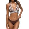 CUPSHE Women’s Bikini Sets Halter V Neck Reversible Self Tied Bathing Suit Double Side Multi Ways Wearing(Chocolate Brown/Zebra)