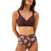 CUPSHE Women’s Bikini Sets High Waisted V Neck Two Piece Twist Front Back Self Tie Adjustable Straps Bathing Suit(Brown Paisley)