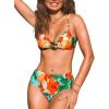 CUPSHE Women’s Bikini Sets Sweetheart Neck Two Piece Swimsuits Adjustable Straps Hook Mid Rise Swimwear(Green/Orange Floral)