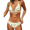 CUPSHE Women’s Bikini Sets Two Piece Swimsuit Halter Bathing Suits V Neck Front Strappy Tie(Yellow Floral)