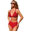 CUPSHE Women’s Bikini Sets Two Piece Swimsuit High Waisted Bathing Suit Triangle V Neck Back Hook Textured(True Red)